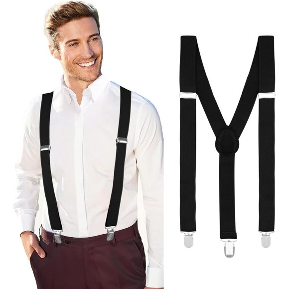 Black Suspenders for Men's Suspenders for Jeans Tuxedo Suit Pants - Picture 1 of 7